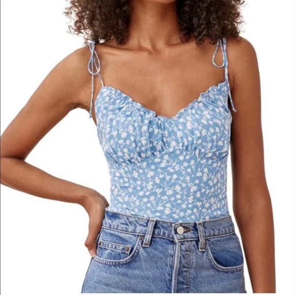 Reformation Robertson Blue Floral Top B350 - Picture 1 of 4